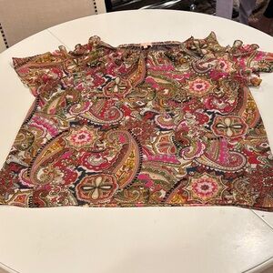 Gibson Latimer Paisley Top in Pink and Brown